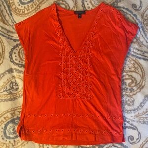 J Crew Women's Orange Eyelet V-Neck Tunic